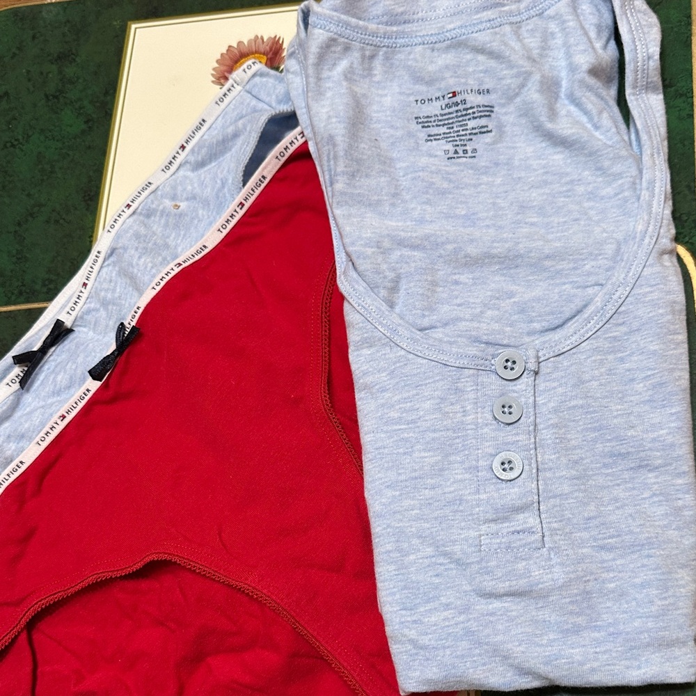 Tommy Hilfiger Light Blue Tank (Large) w/Matching blue & red (XL) panties-NWOT